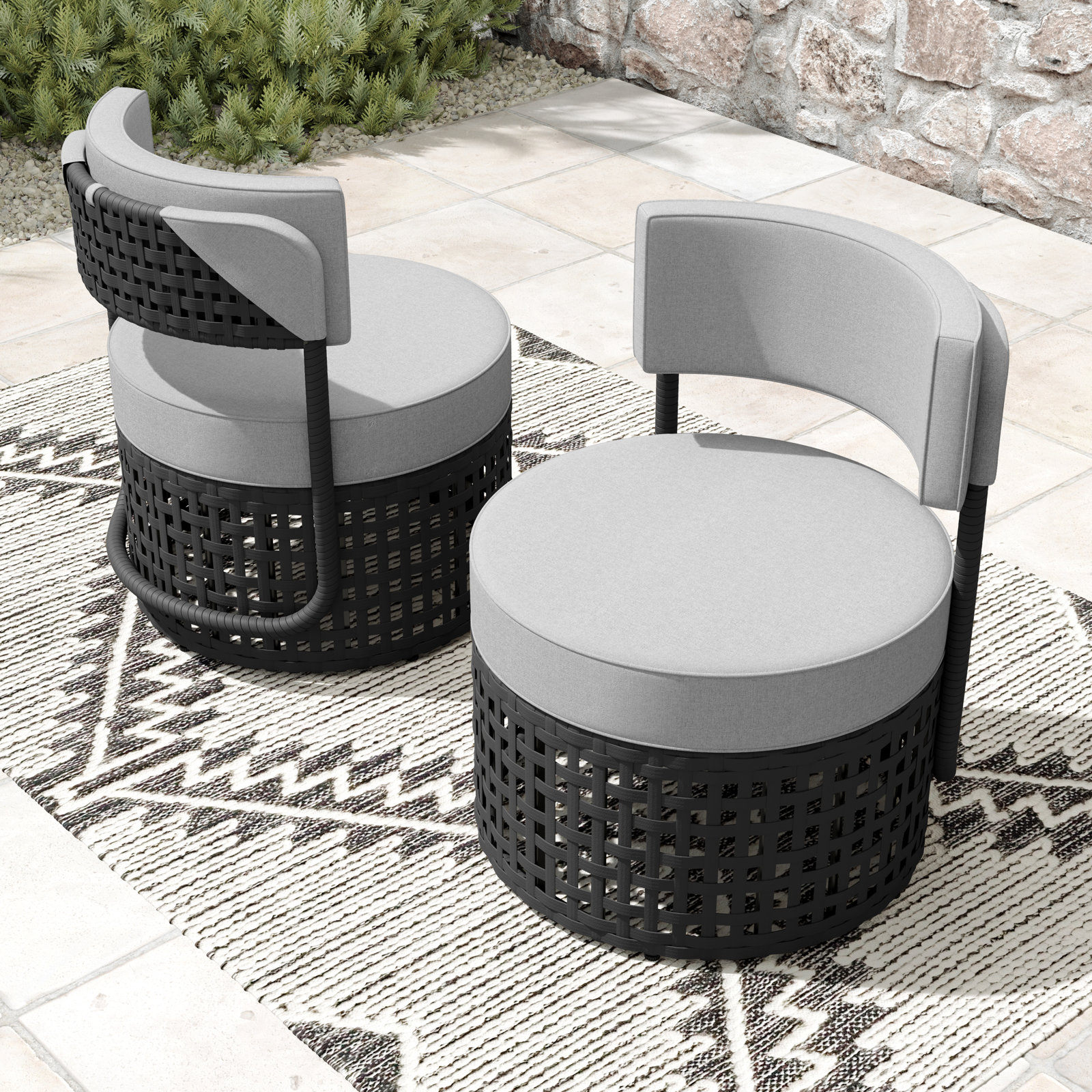 Cateline Outdoor Armless Lounge Chair, Charcoal Frame/Polyester Light Gray Cushion