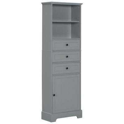 Grey Tall Storage Cabinet with 3 Drawers and Adjustable Shelves for Bathroom