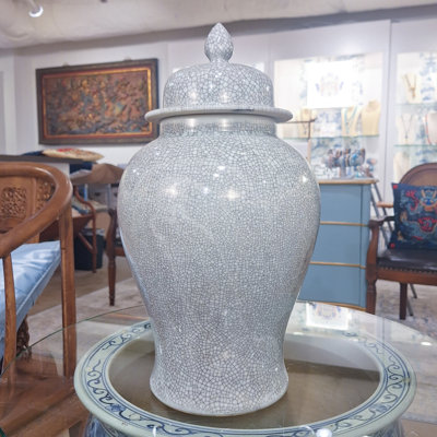 Gray Crackle Lidded Jar