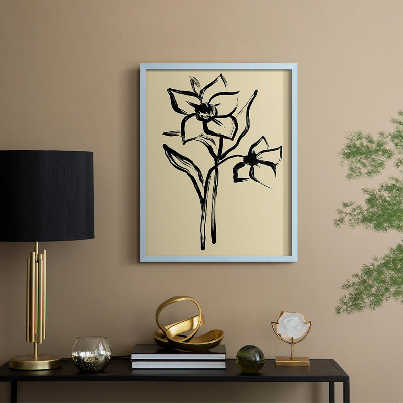 Encre florale II, impression encadrée - bois massif, H 21 po x l 17 po, Bleu