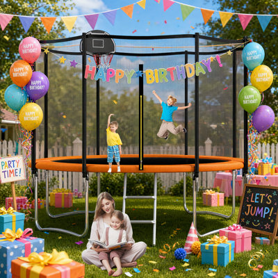 Trampoline extérieure de 3,65 m avec filet de sécurité et panier de basketball pour enfants