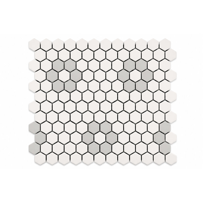MOSAIQUE FLEUR BLANC ET PORCELAINE GRIS, White/Gray