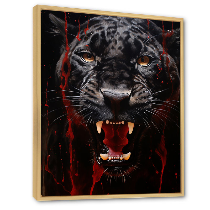 «Black Red Red Panther» sur toile imprimée, Cadre naturel flottant, H 44 po x l 34 po x P 1,5 po