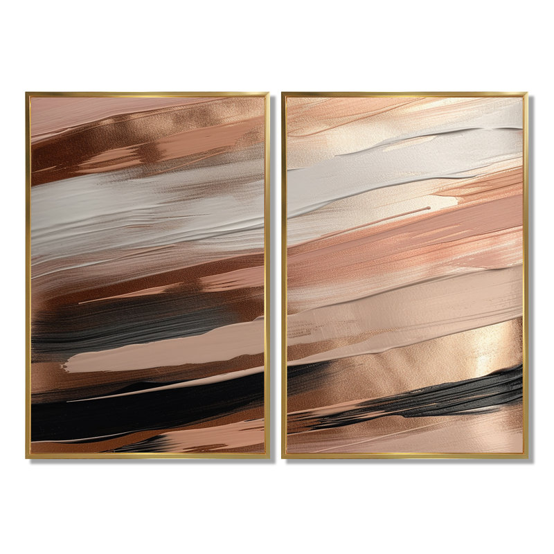 Or rose et formes roses en contemporain II - décoration murale abstraite, 36" H x 48" W, Impression encadrée flottante, Gold