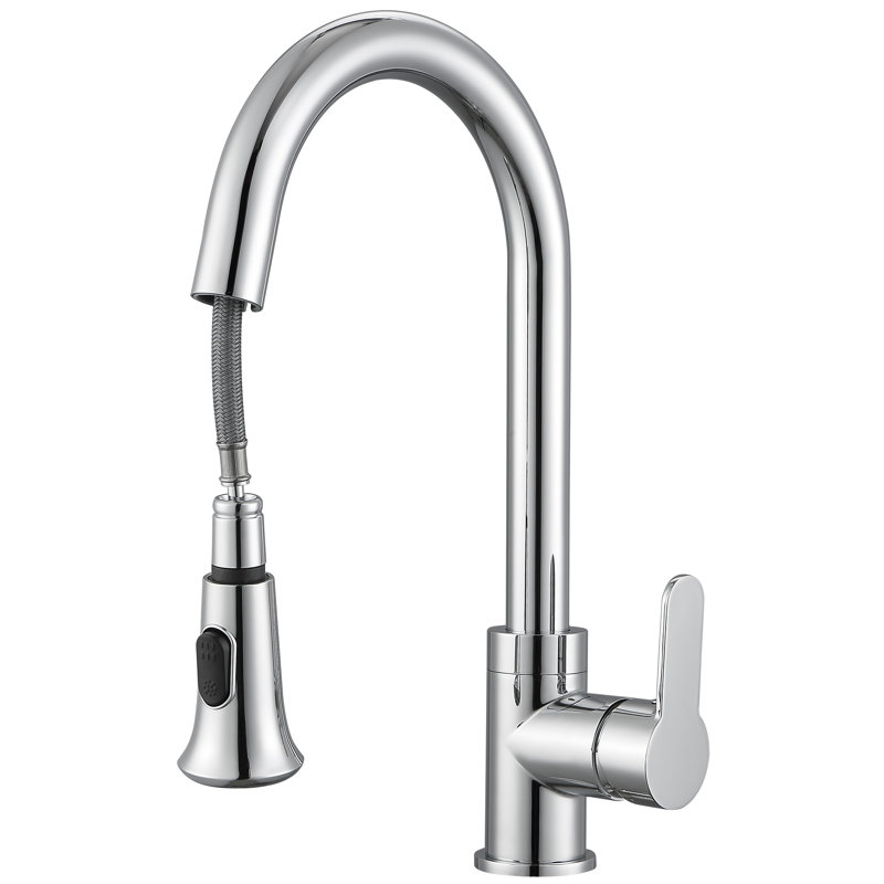 Chrome Single Handle Pull-Down Kitchen Faucet with Spray