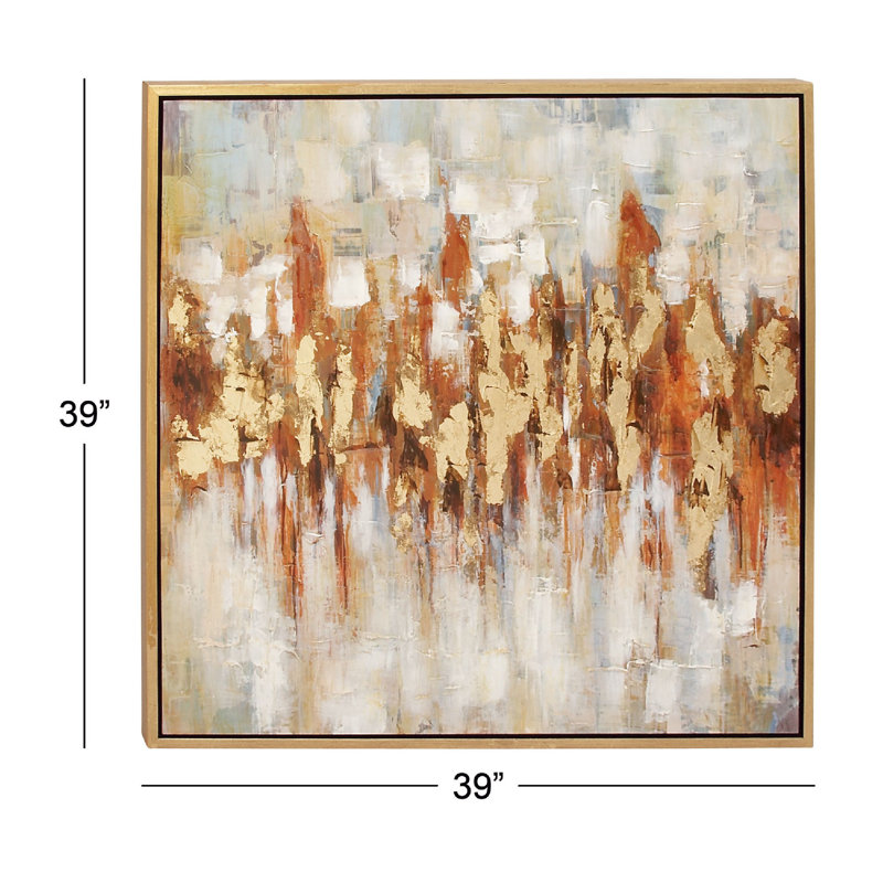 Gold Canvas Abstract Framed Wall Art with Gold Frame