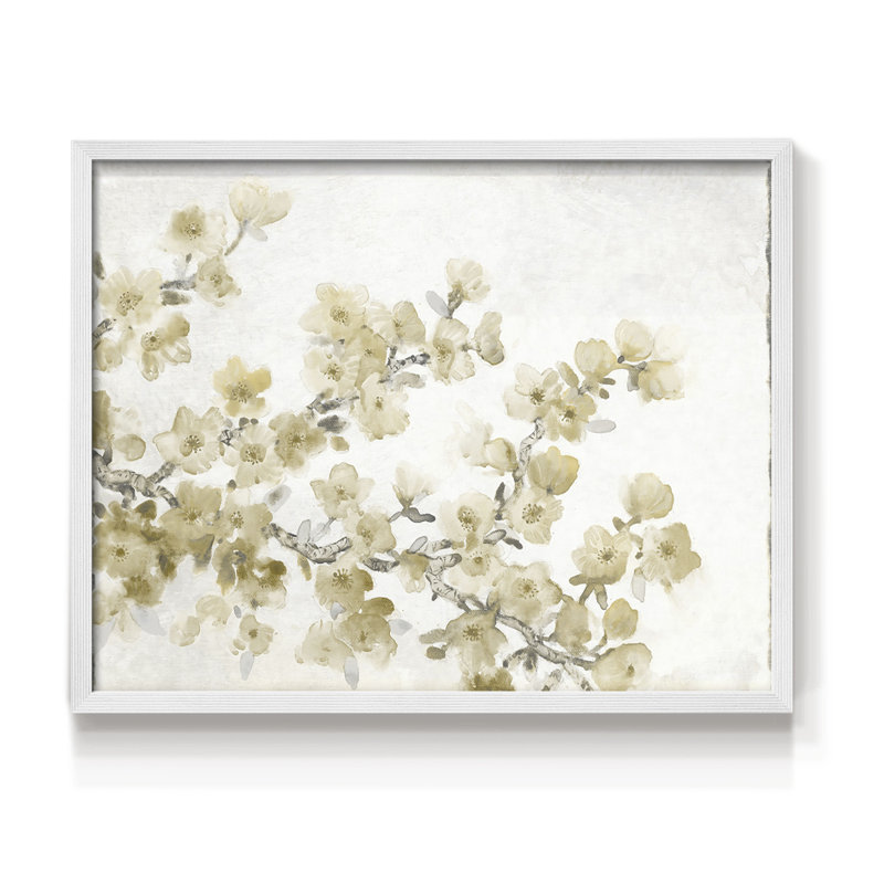 Composition neutre de cerisier en fleurs II - reproduction encadrée - réversible, H 11 po x l 14 po, Blanc