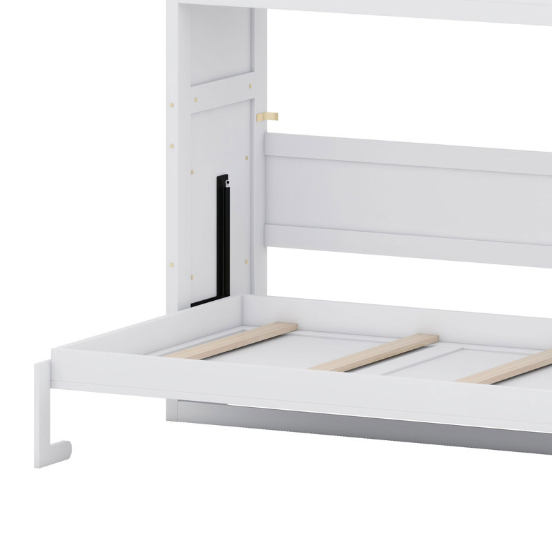 Lit escamotable peu encombrant avec bureau intégré, éclairage DEL et station de charge USB, White