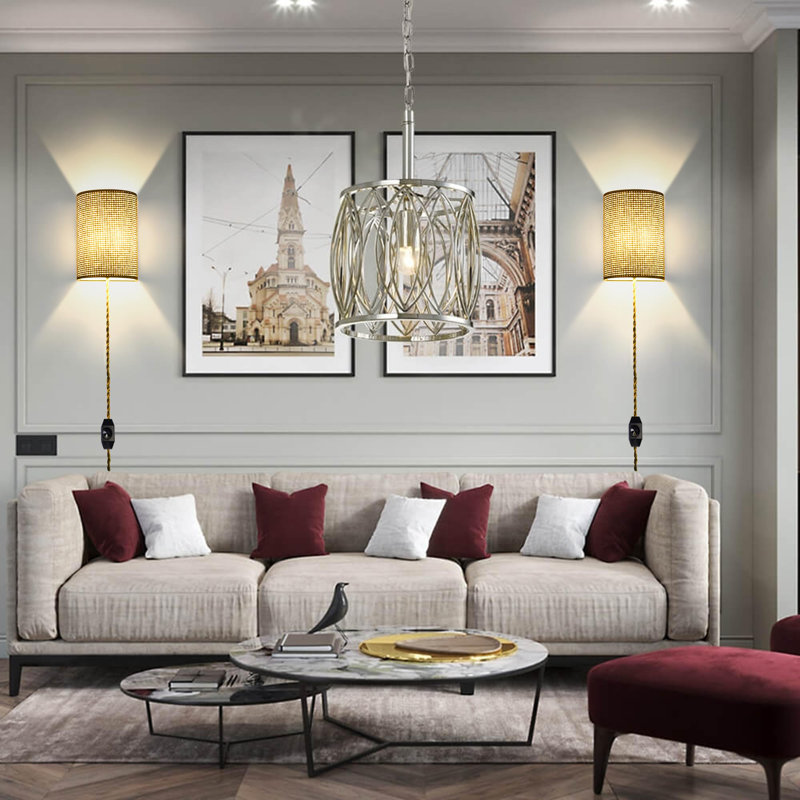 Wall Sconces with Rattan Lampshade, Coffee