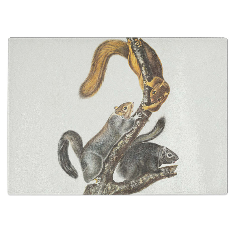 Tempered Glass Cat Squirrels Chopping Board, 39 cm W x 28.5 cm L