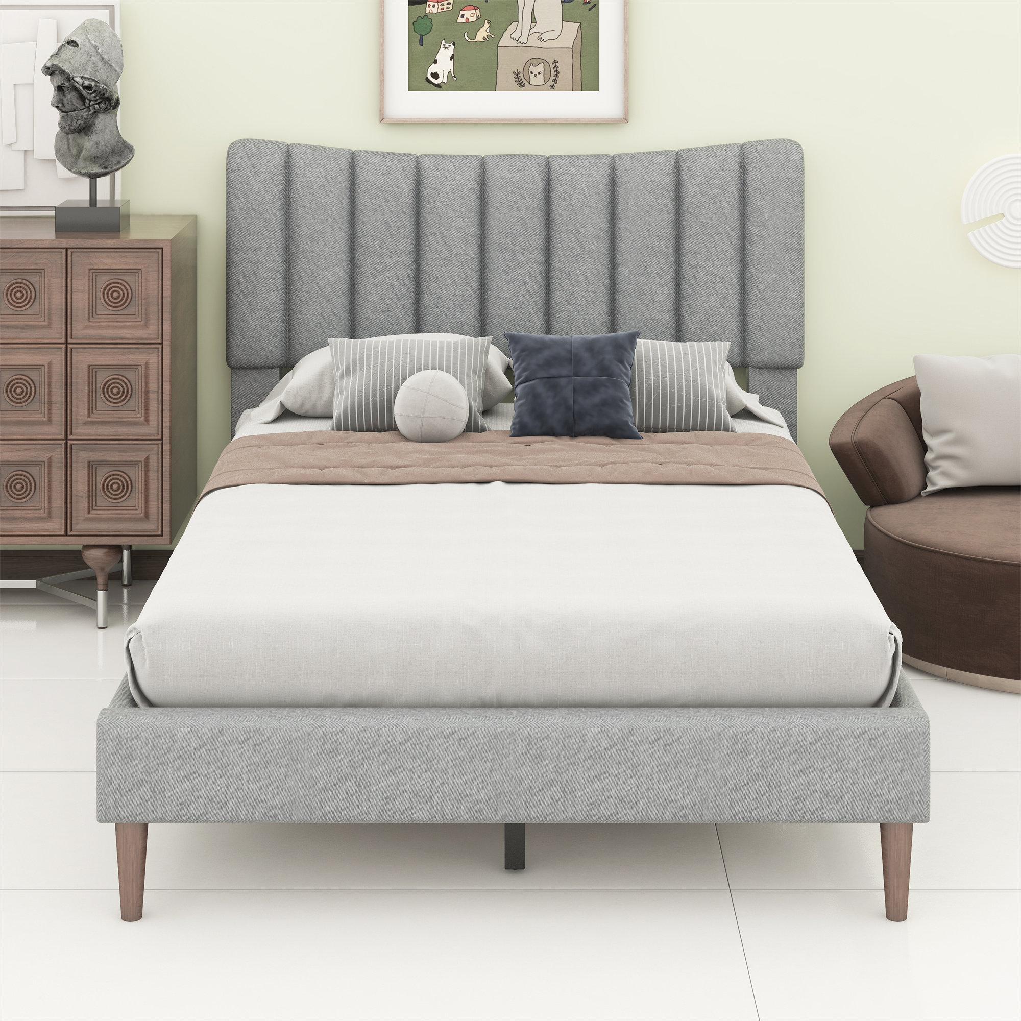 Ebern Designs Upholstered Platform Bed Frame With Vertical Channel ...