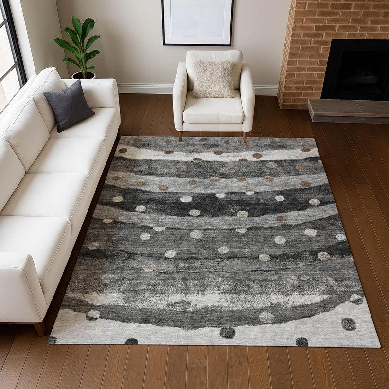 Machine Washable Indoor/Outdoor Chantille ACN2696 Stripes Rug, 5' x 7'6", Black