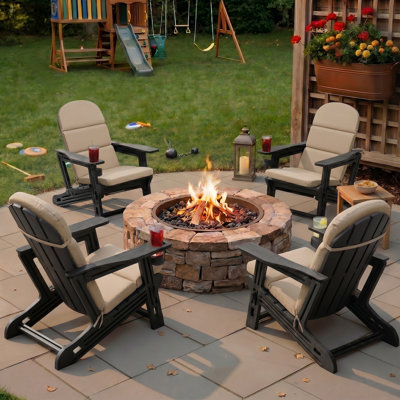 Outdoor Hdpe Adirondack Chair Set With Removable Cushions And Cup Holder