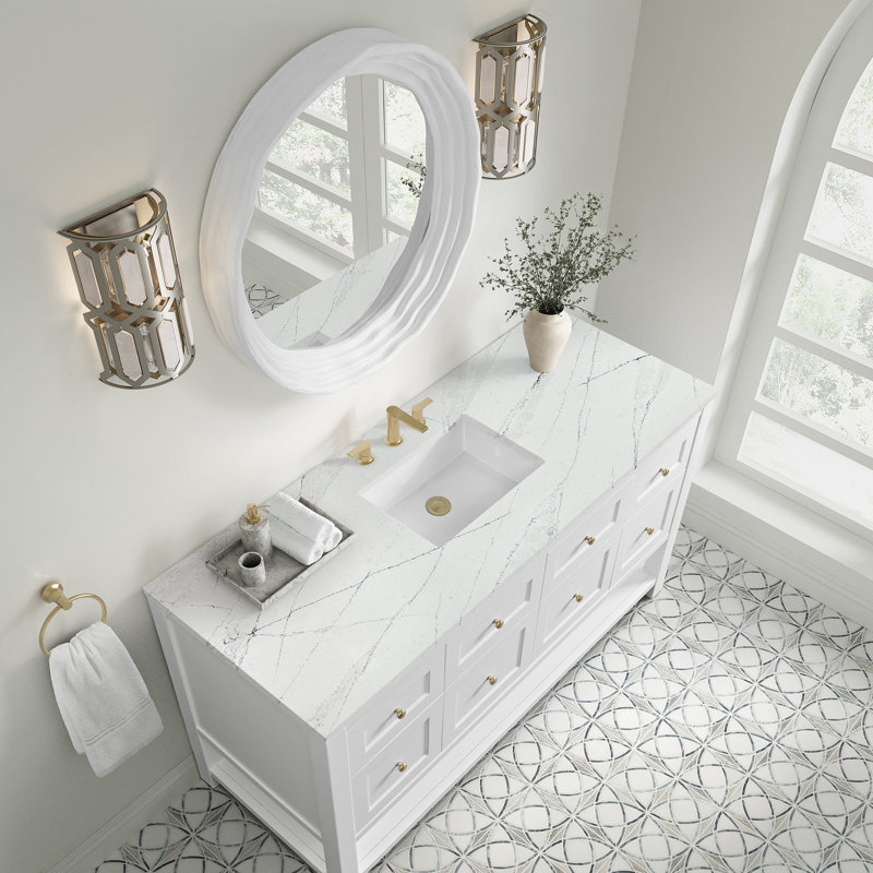 Breckenridge 60'' W Single Vanity, Ethereal Noctis Silestone, Widespread, Bright White