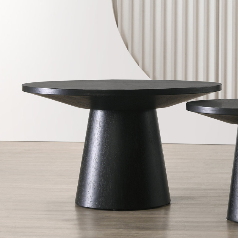 Andreacchio Pine 29" Round Wood Coffee Table, Matte Black