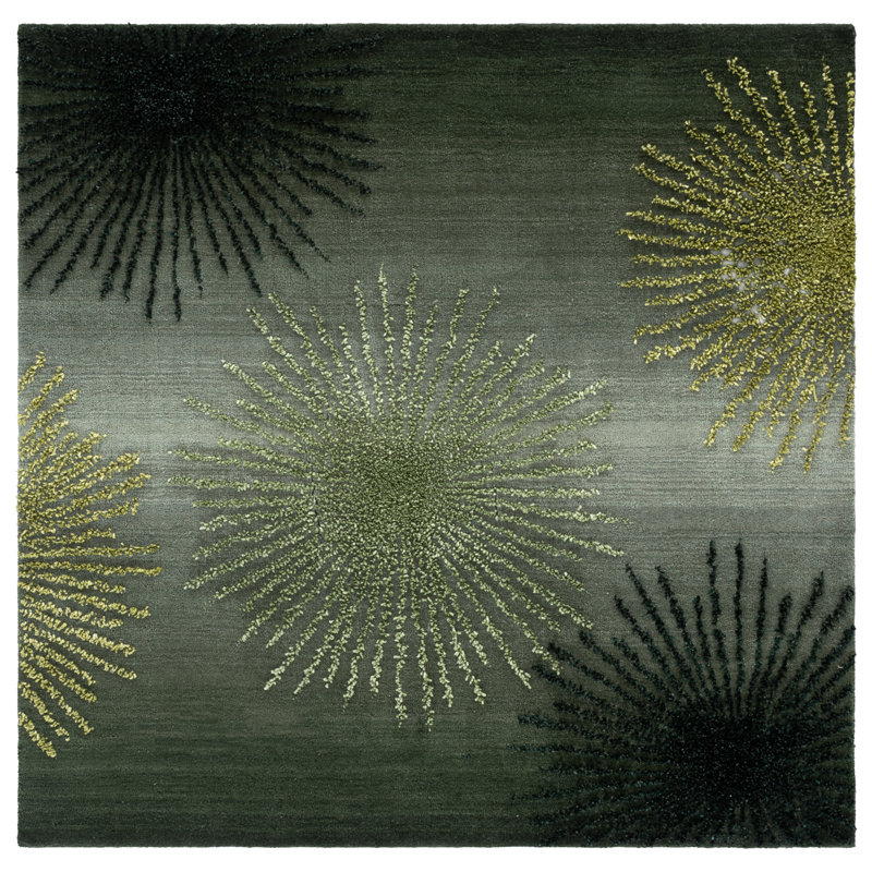 Amier Soho Hand Tufted Wool And Viscose Floral Rug, Square 6'