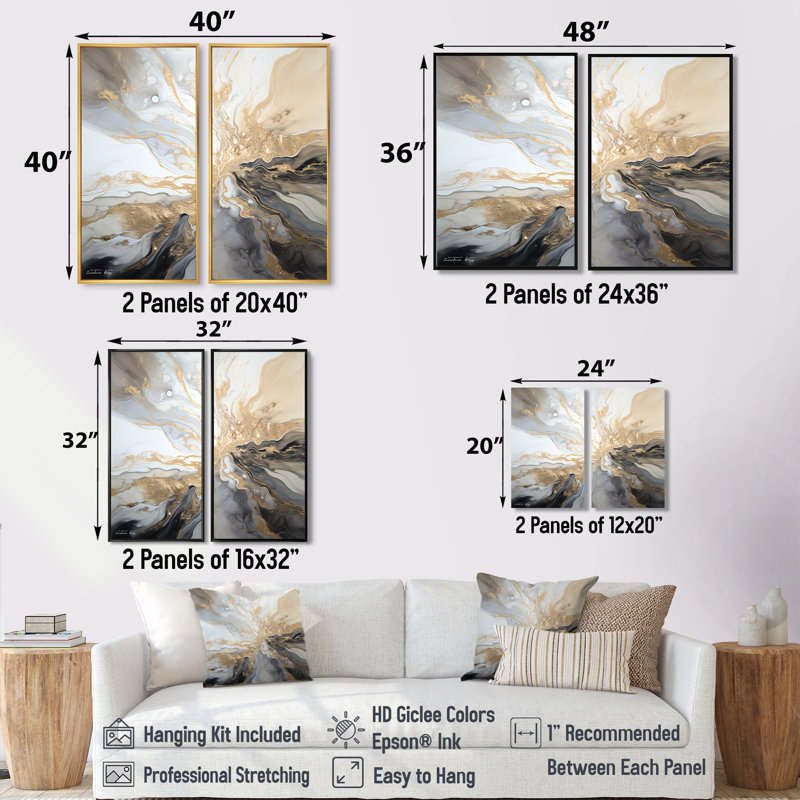Foudre beige et noir liquide Art Explosion - Lightning Wall Art, Noir, H 36 po x l 48 po