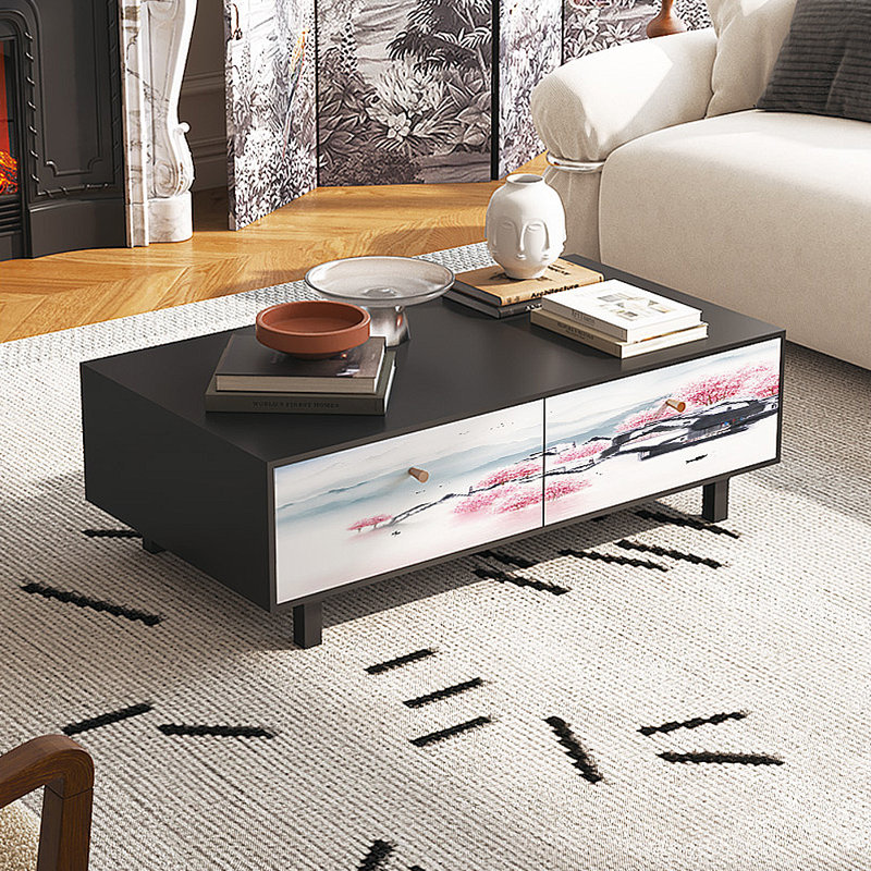Table basse avec rangement peint français rétro, Noir