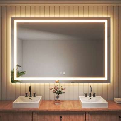 Frameless LED Light Anti-Fog Wall Bathroom Vanity Mirror with Backlit & Frontlit