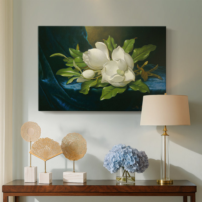 Magnolias on Blue Velvet Cloth-Martin Johnson Heade-Gallery Wrapped Canvas-c. 1890, 32 x 48