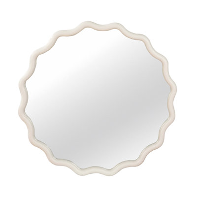 Wavy Round Solid Wood Frame Decorative Mirror,For Bedroom, Bathroom, Living Room, Entryway