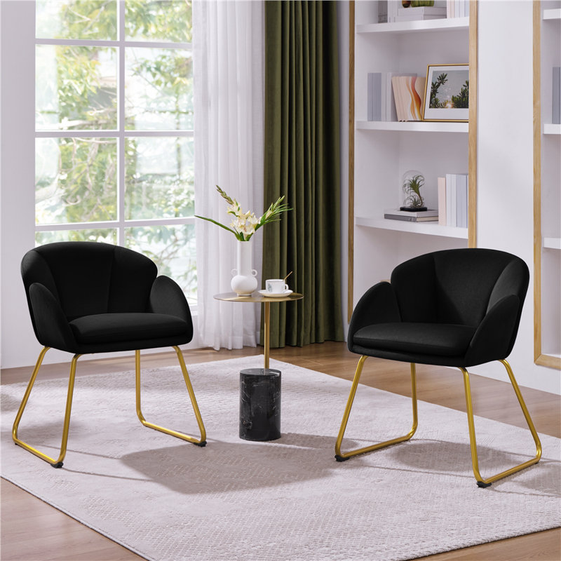Flower Shape Tub Chair with Golden Metal Legs , Black
