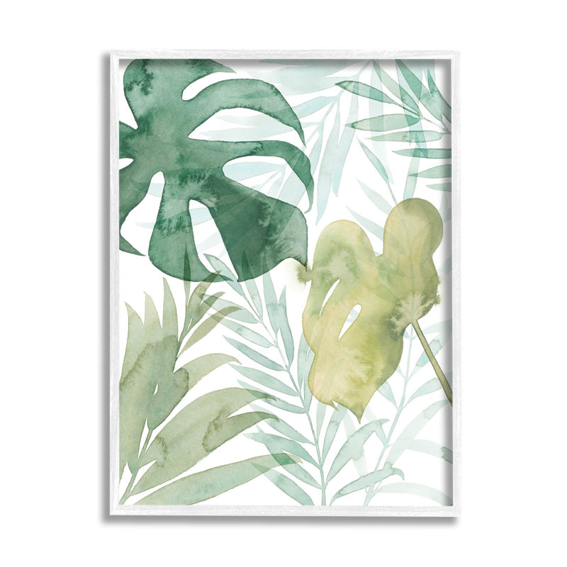 «Giclée de feuilles botaniques tropicales superposées» par Grace Popp, H 14 po x l 11 po x P 1,5 po, Cadre blanc