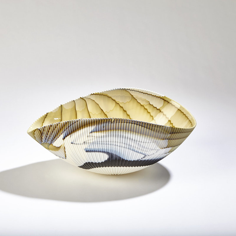Pleated Glass Decorative Bowl, 8" H x 10" W x 17" D