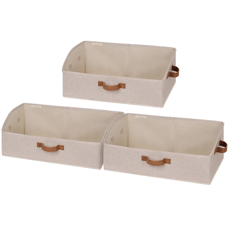 Trapezoid Closet Storage Bins, Foldable Fabric Organizer Baskets with Handles, Brown