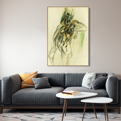 Framed Canvas Giclee Print Art 1909 Women standing upright by Pablo Picasso Wall Art Living Room Home Office Decorations(Wood Colour Slim Frame,18"x24")