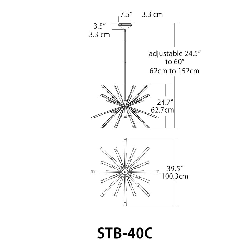 Starburst 24 - Light Sputnik Sphere LED Chandelier, Polished Chrome, 24.7" H x 39.5" W x 39.5" D