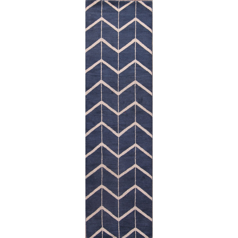 Tapis beige/bleu en laine oriental à la main classique en treillis à treillis noué la Xanthe