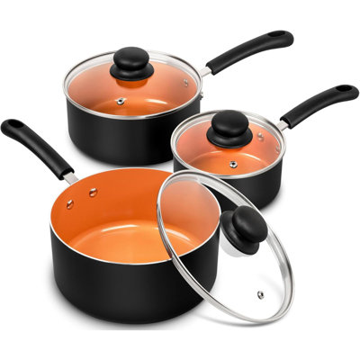Nonstick Sauce Pan With Lid 1QT 2QT & 3QT Ceramic Saucepan Copper Saucepans PFAS FREE Pot Set Pots For Cooking Multipurpose Cooking Pots Set For Home Kitchen Dishwasher Safe