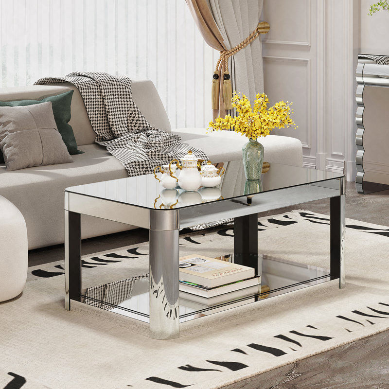 Table basse Curved Mirror - rectangulaire, plateau en verre - moderne