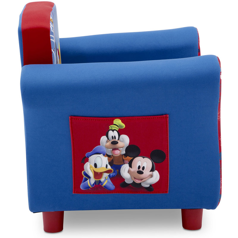 Mickey Mouse Blue and Red Velvet Kids Chair with Wood Frame