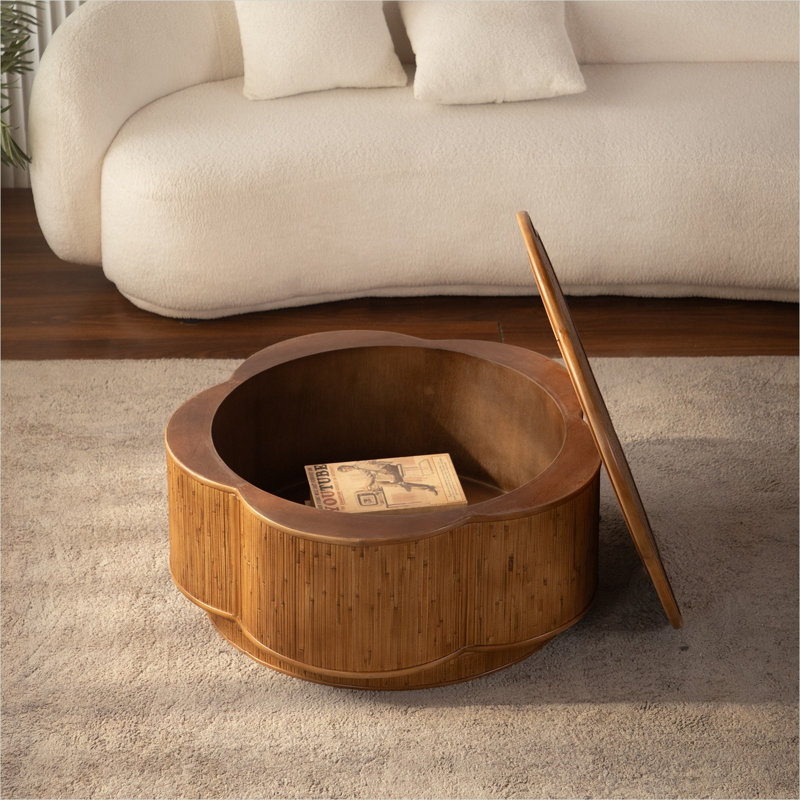 Table basse carrée avec rangement caché, rotin naturel chaleureux, taille compacte de 31,5 pouces, style bohème pour le salon