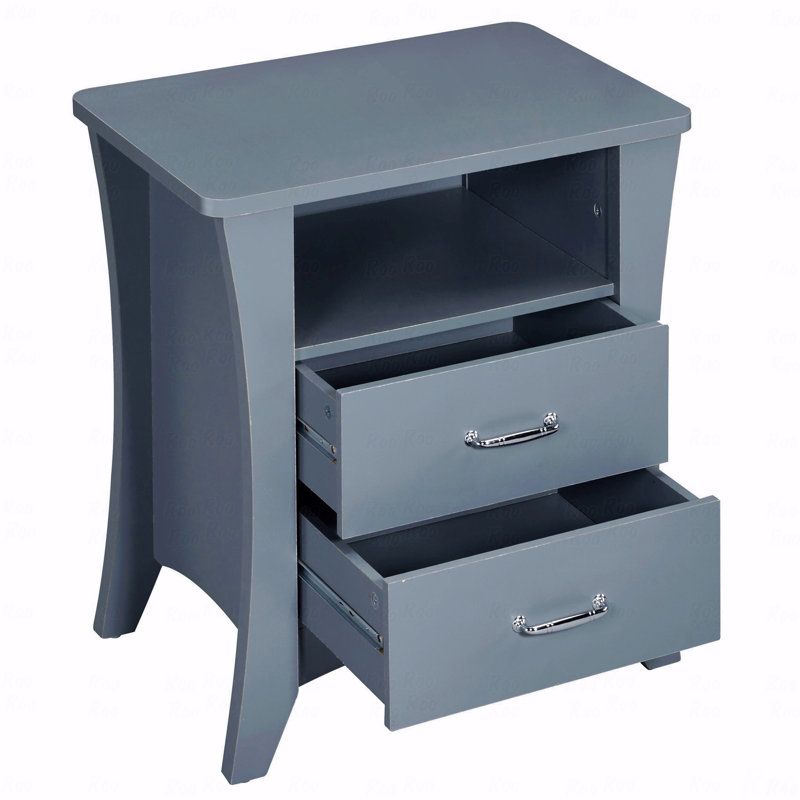 Table de chevet pour chambre à coucher avec 2 tiroirs et tablettes ouvertes