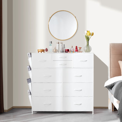 10 Drawer Dresser Fabric Storage Drawers Fabric Bins & Steel Frame White