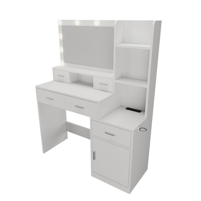 Functional Dressing Table With Open Shelves And Drawers For Bedroom Elegant Makeup Space