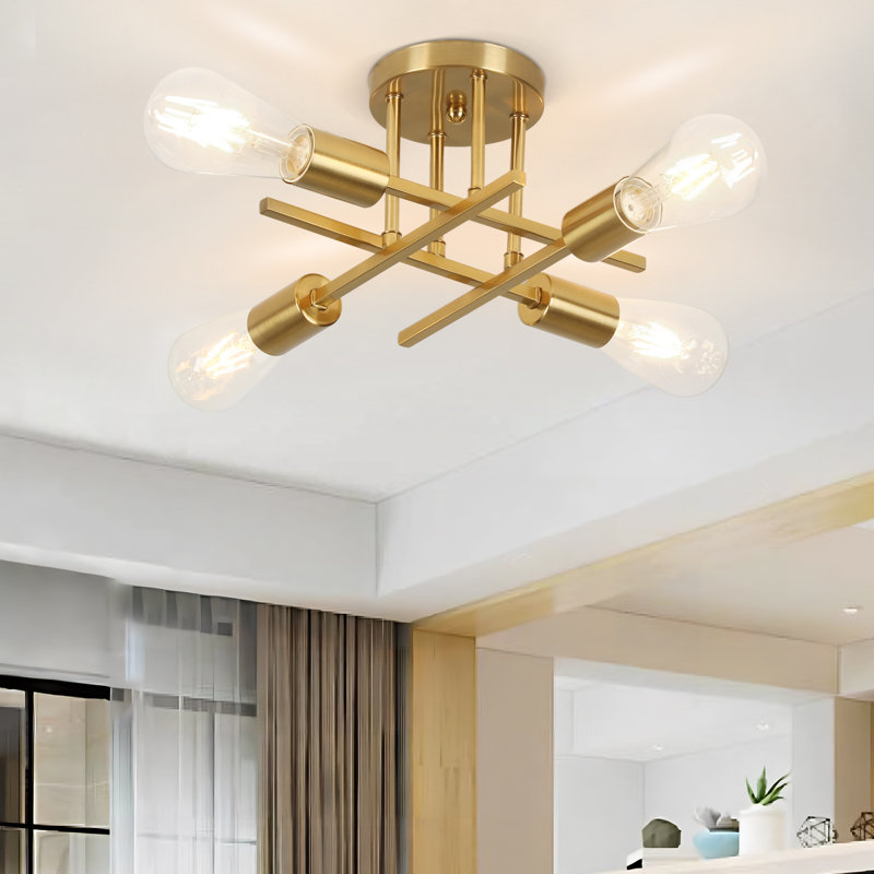 Hannah-Jayne 14.17'' Sputnik Modern Linear Flush Mount, Brass, 4 Lights