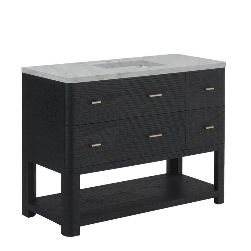 Meuble-lavabo simple l 48 po Lucian, Pierre de silicium argent victorien, Single Hole