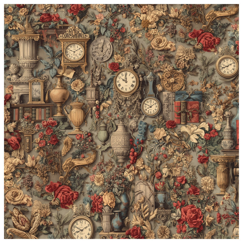 Horloges rétro et housses de couette à fleurs, Grand lit