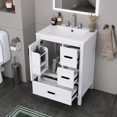 Meuble-lavabo autoportant moderne 24 "avec lavabo en céramique