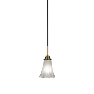 Luminaire suspendu en forme de tige en noir mat et en laiton avec verre en cristal cannelé de 5,5 po