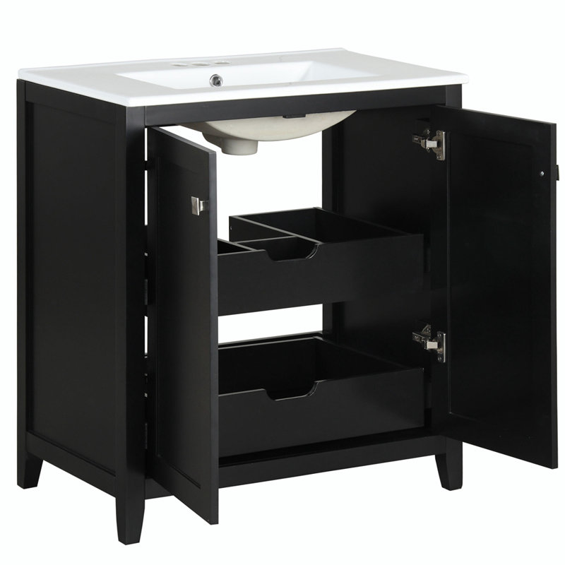 Sukrith 30 " W Freestanding Standard Free Standing 1 Single Vanity Bathroom Vanity With Ceramic Top
