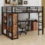 Structure de lit mezzanine avec garde-robe, bureau et tablettes de rangement
