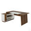 Bureau de direction en L avec armoire de rangement et tablettes, grand poste de travail moderne de style Mid-Century pour le bureau à domicile