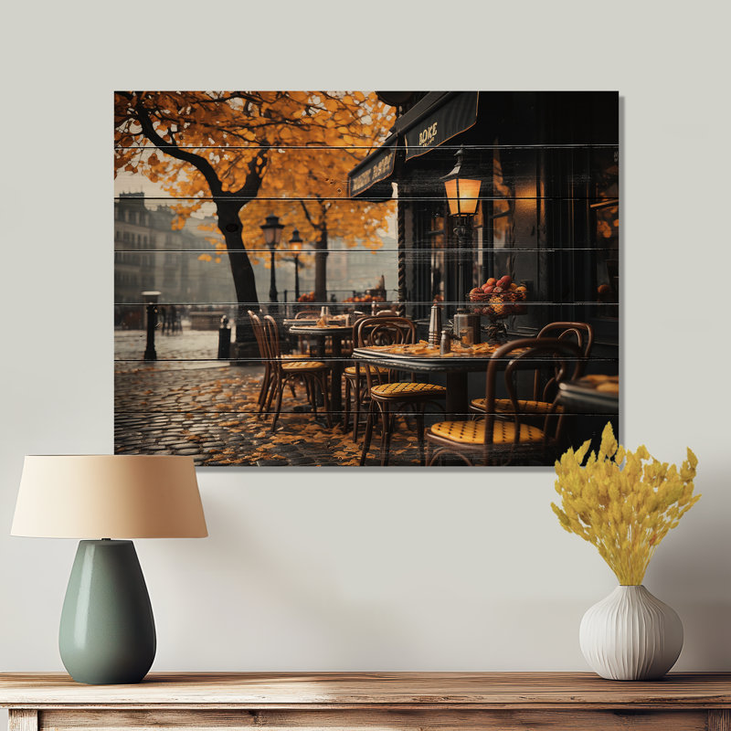 «France Parisian Cafe Charm III», reproduction sur bois naturel, H 24 po x l 32 po x P 0,78 po
