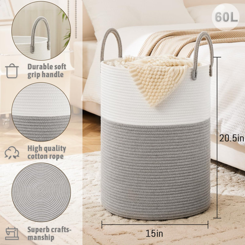 Panier à linge 72L gris / blanc, H 20 po x l 15 po x P 15 po