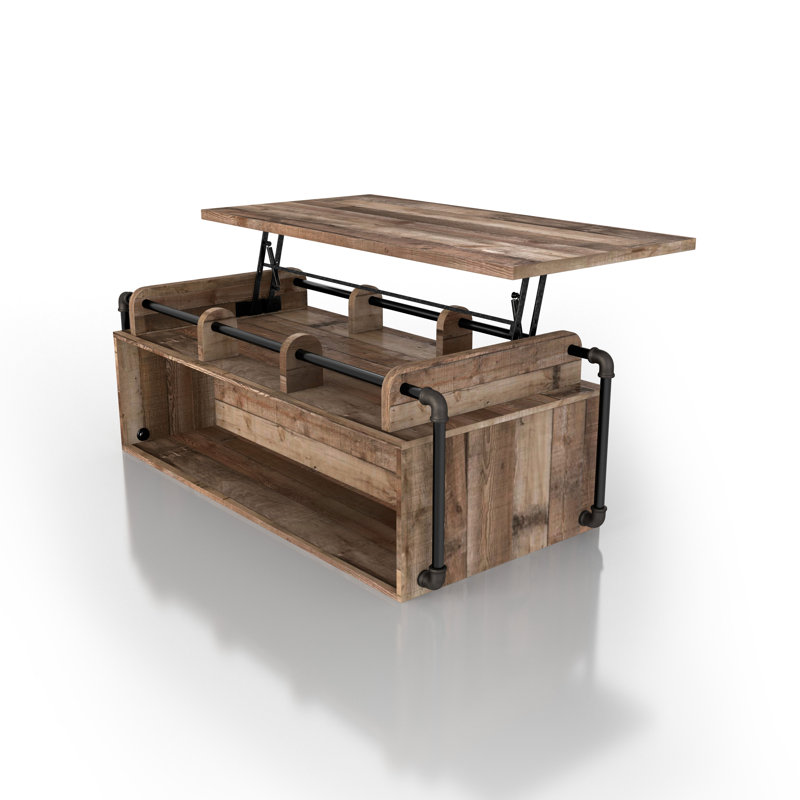 Table basse à plateau relevable avec rangement Galilhai, Brun